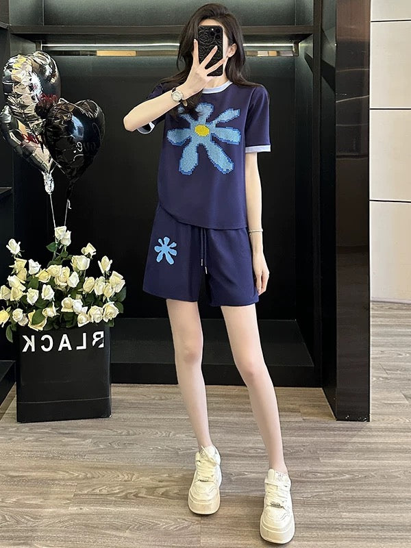 2025 Summer lazy style casual sports suit for women, fashionable, age-reducing and slimming short-sleeved T-shirt and shorts two-piece suit