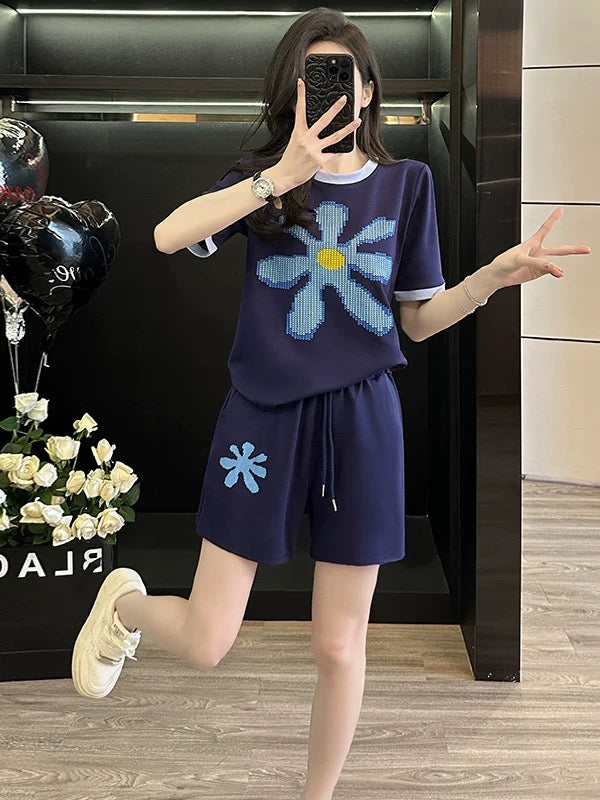 2025 Summer lazy style casual sports suit for women, fashionable, age-reducing and slimming short-sleeved T-shirt and shorts two-piece suit