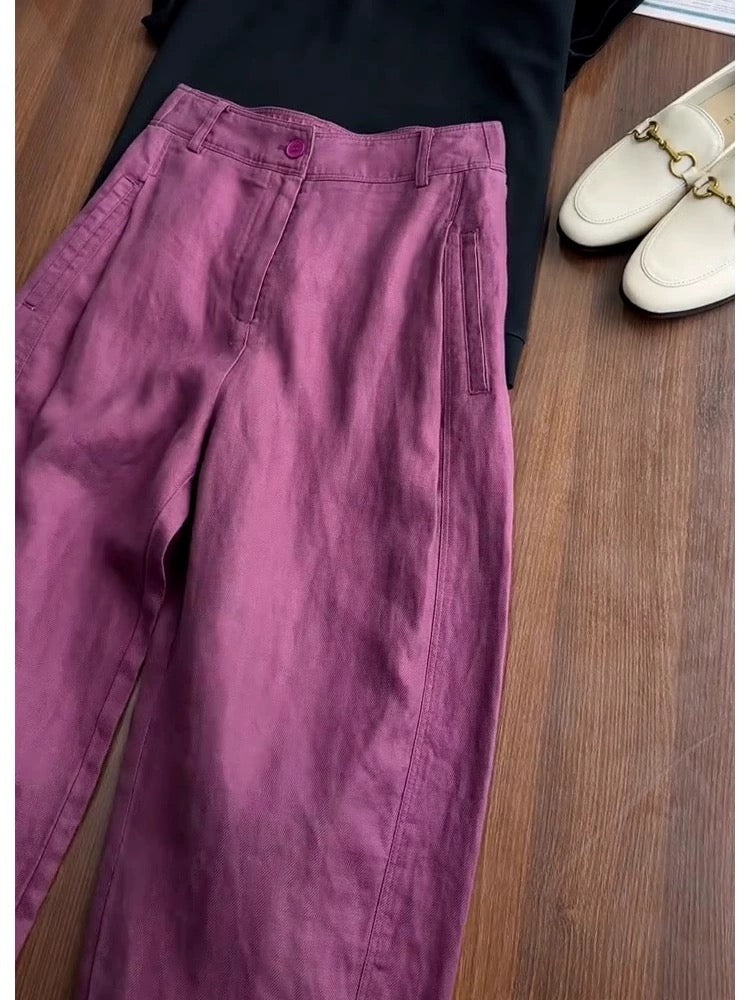 Summer clothes match a complete set of fashionable temperament 2024 new tops purple linen pants salt two-piece suit for women