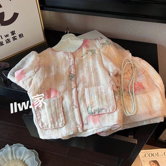 2025 summer new style small lady miu series small fragrance style short-sleeved shorts suit female national style slim two-piece suit