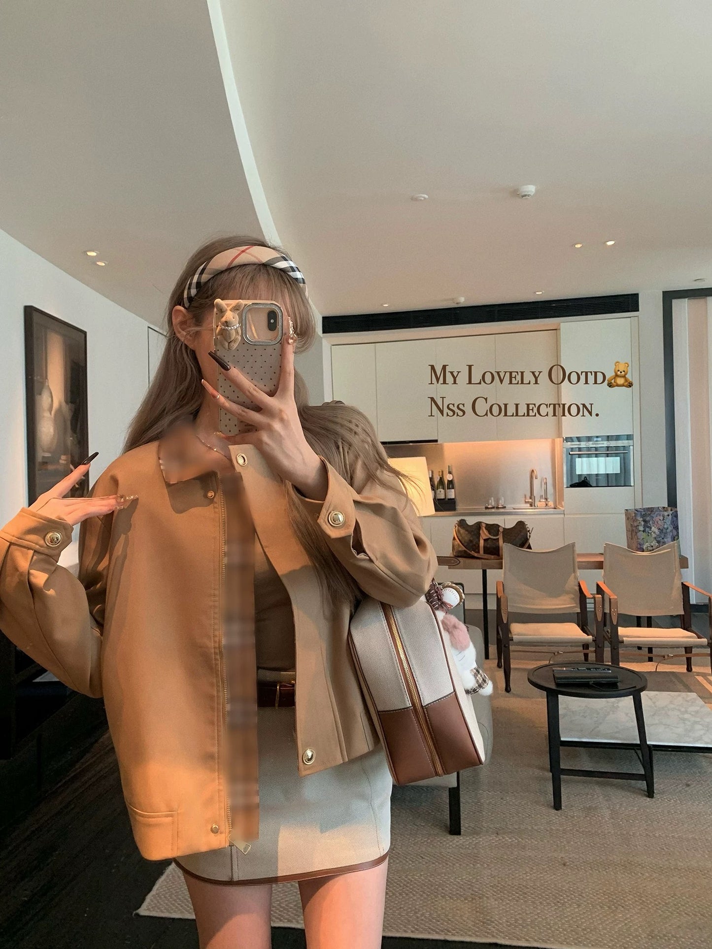NSS COLLECTION Tokyo Sunset bbr khaki windbreaker plaid lapel jacket loose short coat