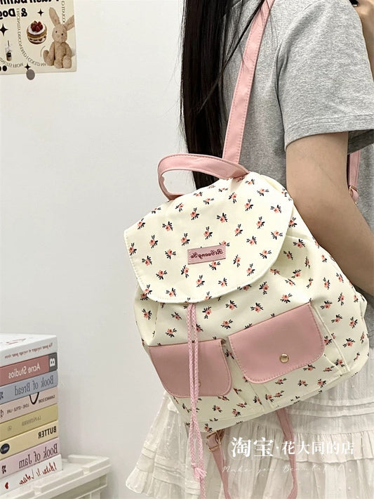 Japanese style ins style small fresh and cute girl travel small backpack literary floral college student backpack female school bag
