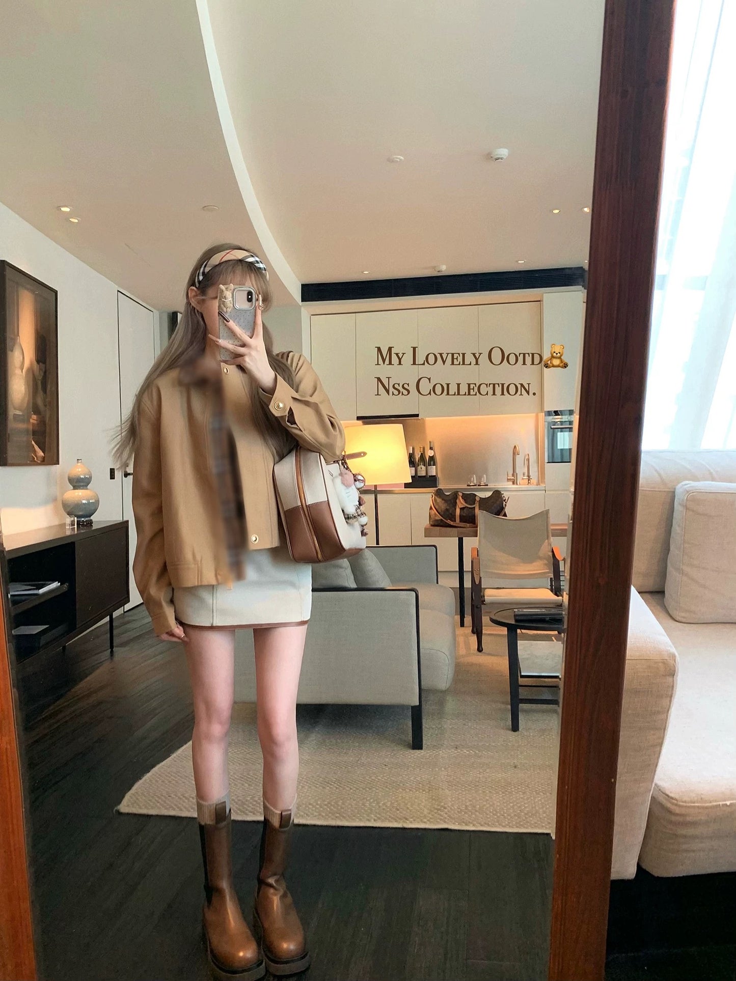 NSS COLLECTION Tokyo Sunset bbr khaki windbreaker plaid lapel jacket loose short coat