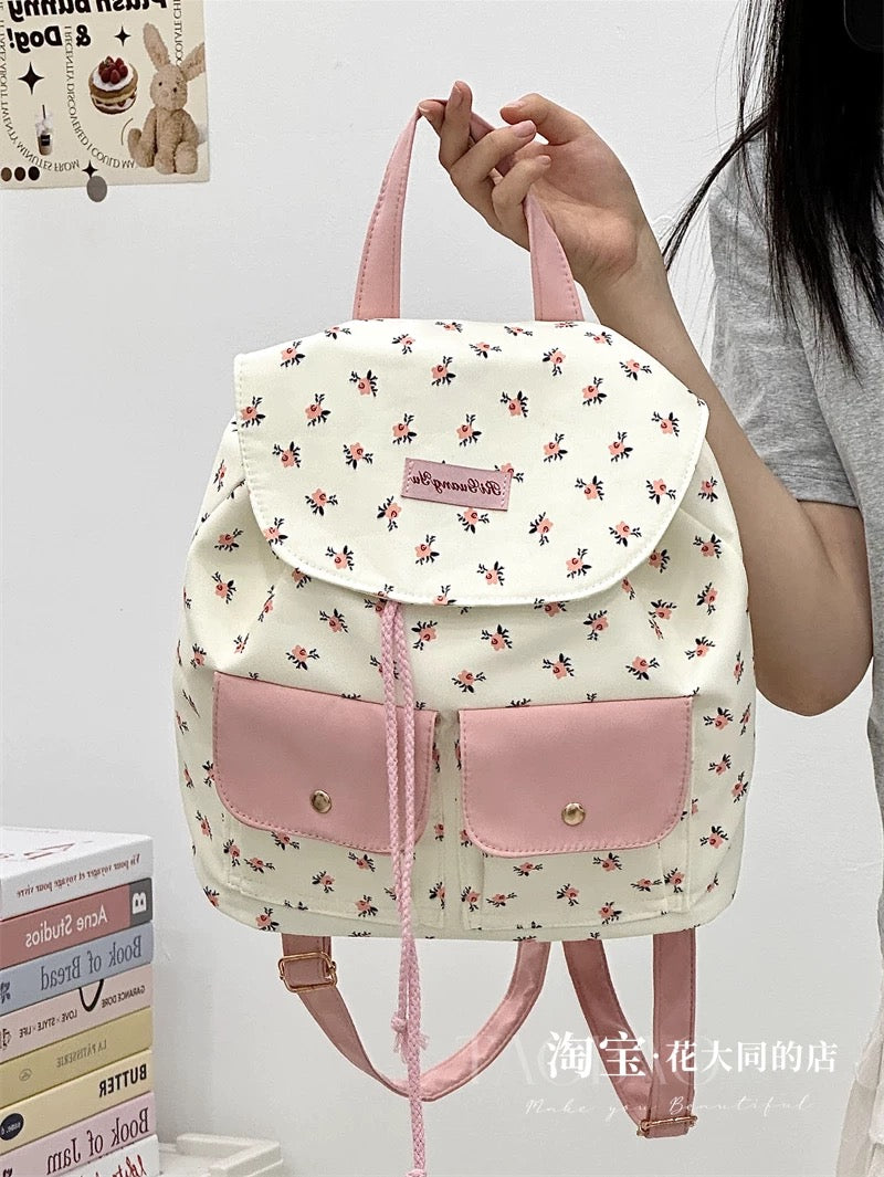 Japanese style ins style small fresh and cute girl travel small backpack literary floral college student backpack female school bag