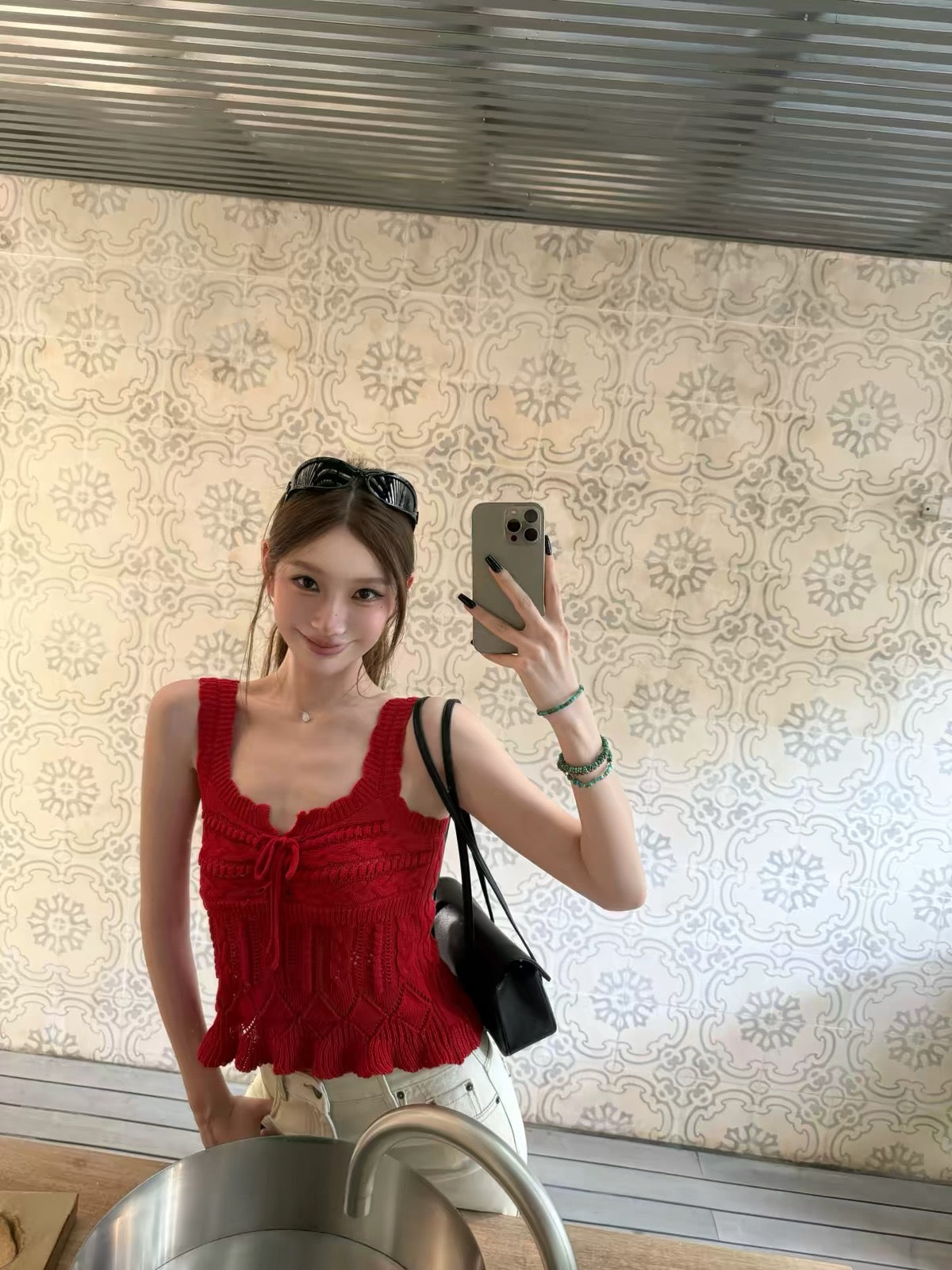 yangzifan Women's Red 100% Cotton Camisole – Heavy-Gauge Knit Sleeveless Top with a Unique Design (Summer)