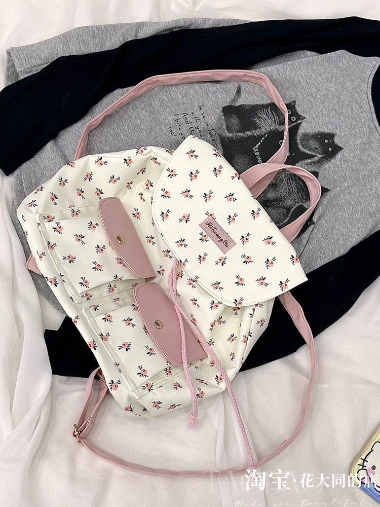 Japanese style ins style small fresh and cute girl travel small backpack literary floral college student backpack female school bag