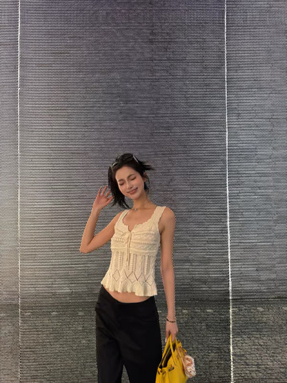 yangzifan Women's Red 100% Cotton Camisole – Heavy-Gauge Knit Sleeveless Top with a Unique Design (Summer)