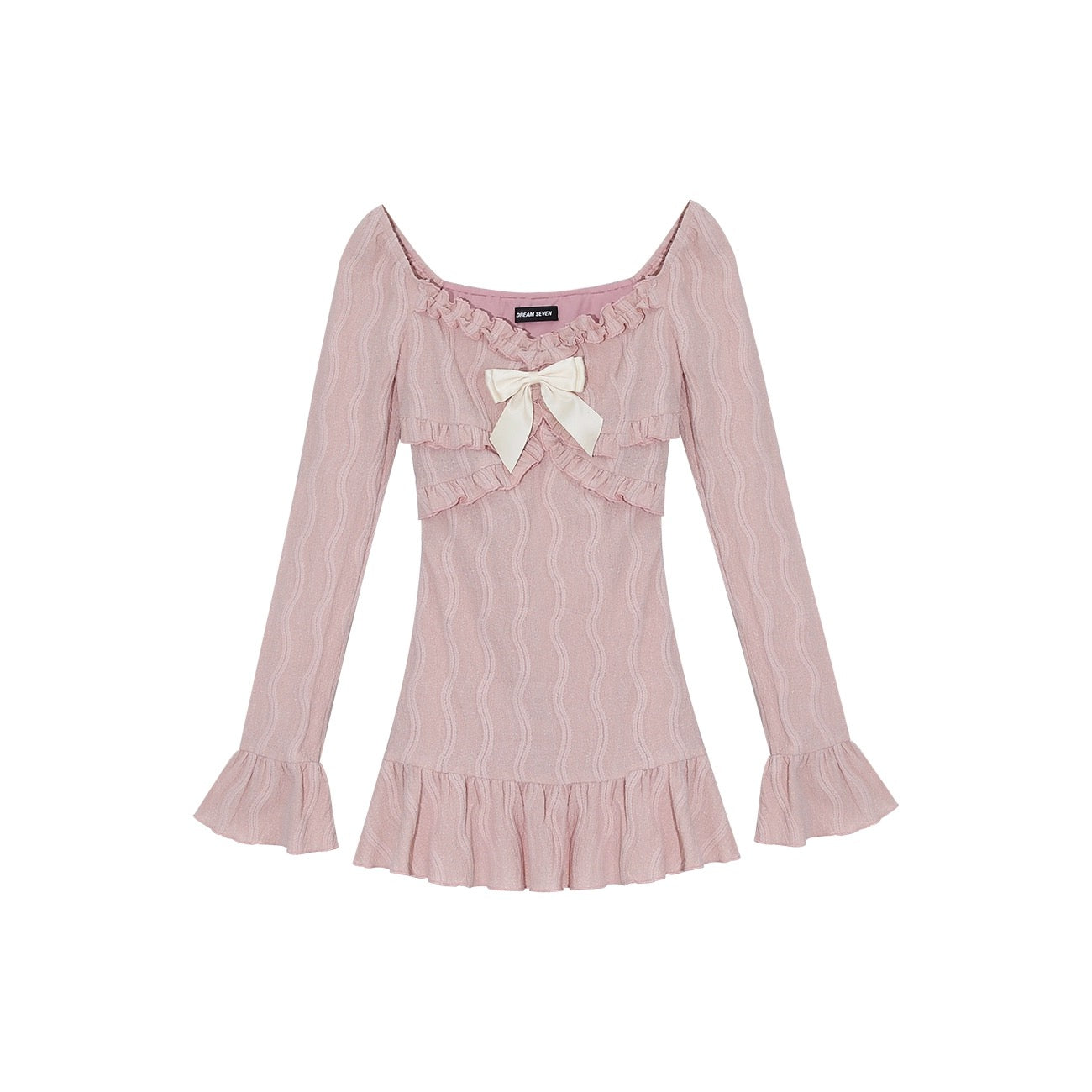 DREAM SEVEN77 pink short long-sleeved dress for women 2024 spring new sweet and slim skirt