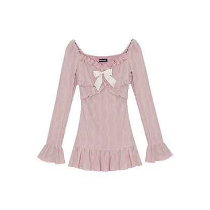 DREAM SEVEN77 pink short long-sleeved dress for women 2024 spring new sweet and slim skirt