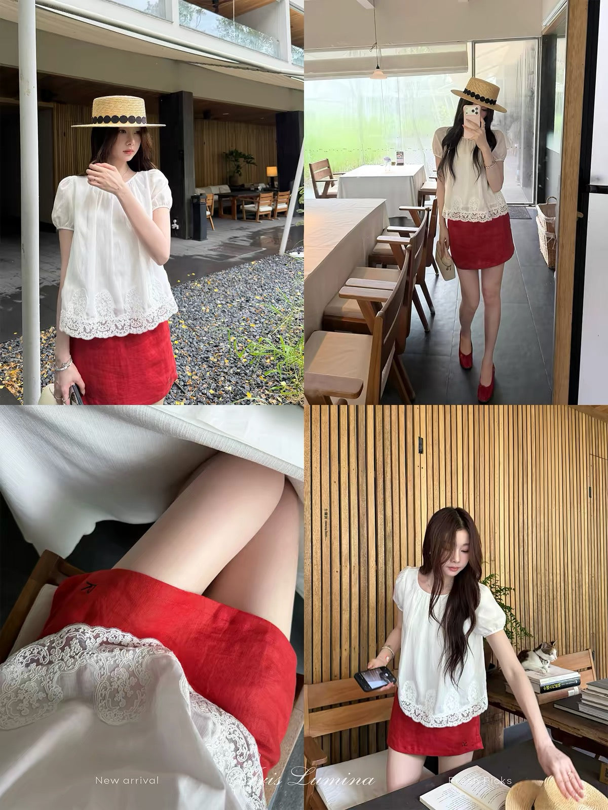 Iris Lumina "Little White Flower" – Korean-style Tencel-Ramie Short-Sleeve Top with Lace Trim (Elegant & Chic)