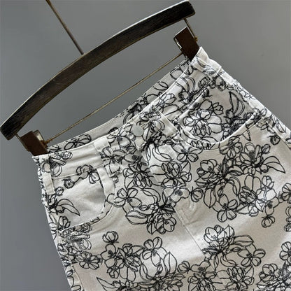 White jacquard embroidery fashion denim skirt women's summer age-reducing sexy slim hip skirt a-line short skirt trend