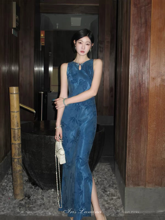 Iris Lumina "A Bouquet of Elegance" – Lyocell Sleeveless Dress: New Autumn Neo-Chinese Style Sophisticated Maxi Dress