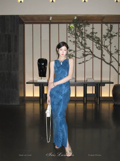 Iris Lumina "A Bouquet of Elegance" – Lyocell Sleeveless Dress: New Autumn Neo-Chinese Style Sophisticated Maxi Dress