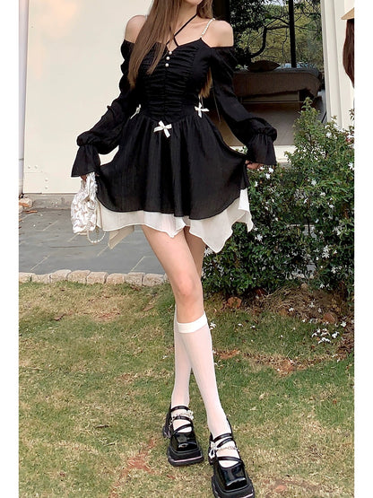DREAM SEVEN77 off-shoulder short waist-hugging dress for women 2024 spring new halterneck skirt