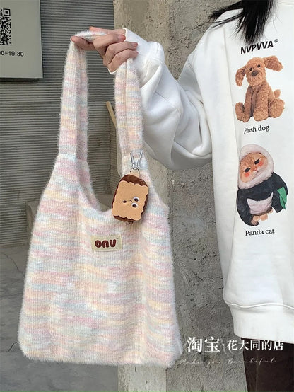 Autumn and winter plush velvet bag for women 2023 new fashion shoulder bag large capacity class commuting large bag tote bag