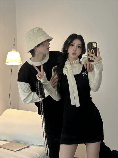 Niche design couple's clothing spring and autumn 2024 new Korean style long-sleeved women's dress French style one skirt and one trendy dress