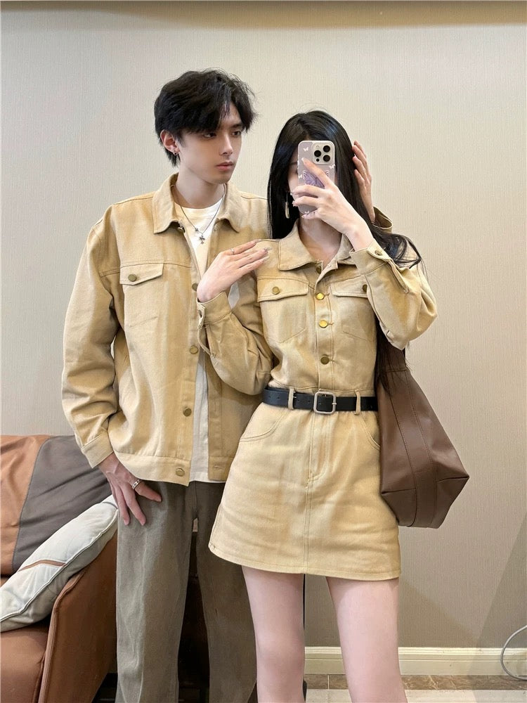 Niche design couple's clothing spring and autumn 2024 Korean style long-sleeved shirt women's dress French style one skirt and one trendy dress