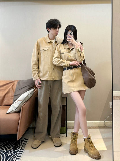 Niche design couple's clothing spring and autumn 2024 Korean style long-sleeved shirt women's dress French style one skirt and one trendy dress