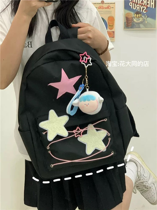 Self-made star strap schoolbag for female college students Japanese style ins large capacity casual versatile trendy backpack backpack