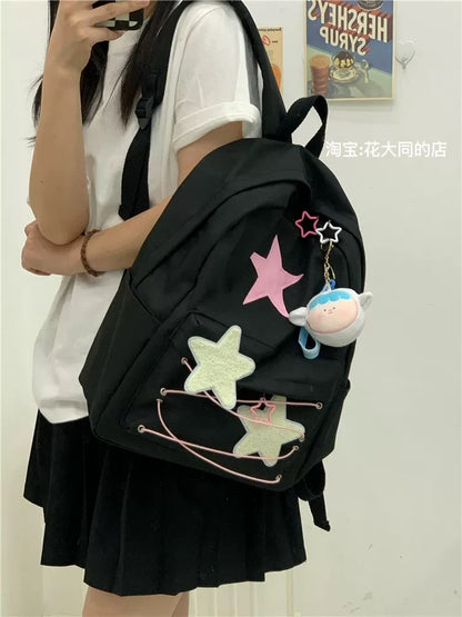 Self-made star strap schoolbag for female college students Japanese style ins large capacity casual versatile trendy backpack backpack