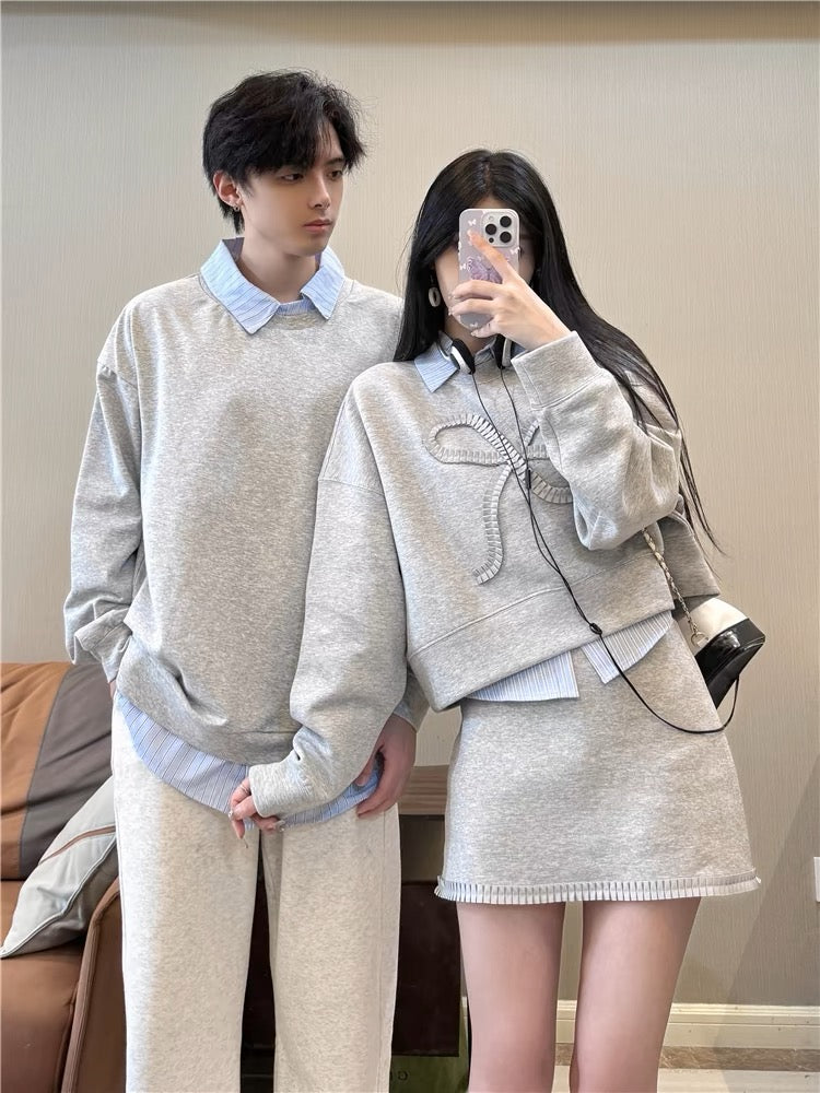 Niche design couple's autumn Korean style sweatshirt dress two-piece set French style one dress and one dress ins trendy brand