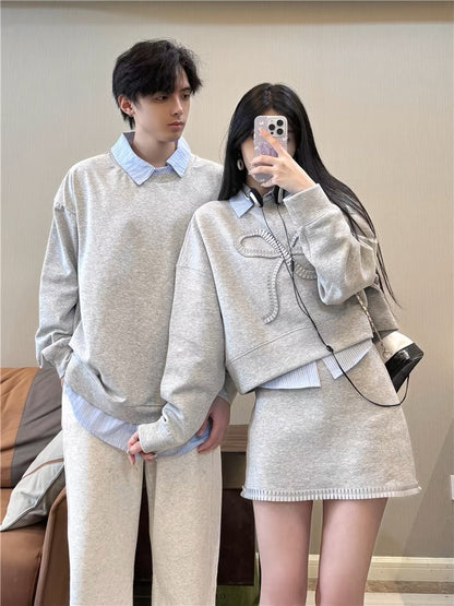 Niche design couple's autumn Korean style sweatshirt dress two-piece set French style one dress and one dress ins trendy brand