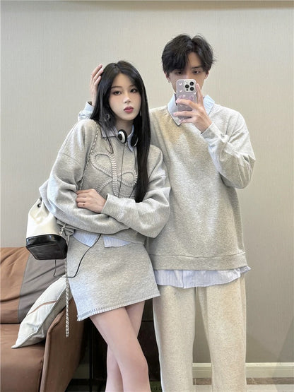 Niche design couple's autumn Korean style sweatshirt dress two-piece set French style one dress and one dress ins trendy brand