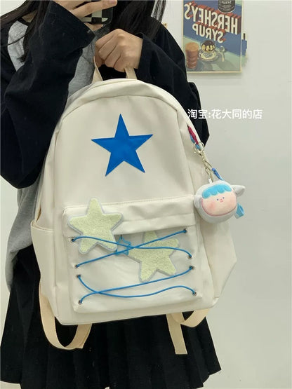 Self-made star strap schoolbag for female college students Japanese style ins large capacity casual versatile trendy backpack backpack