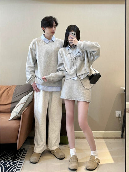Niche design couple's autumn Korean style sweatshirt dress two-piece set French style one dress and one dress ins trendy brand