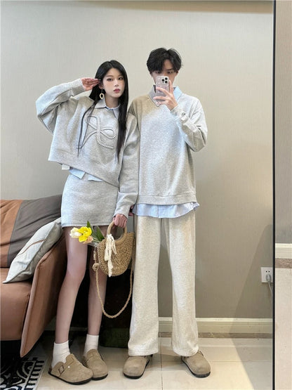 Niche design couple's autumn Korean style sweatshirt dress two-piece set French style one dress and one dress ins trendy brand