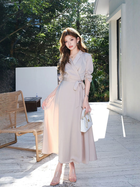 MIUCO French retro temperament suit dress waist tie workplace commuting wear design skirt summer