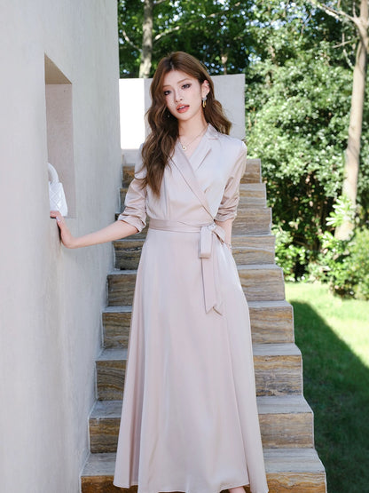 MIUCO French retro temperament suit dress waist tie workplace commuting wear design skirt summer