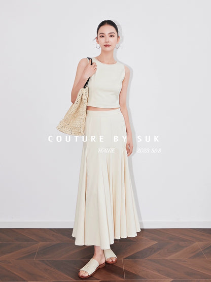 SUK roams the Aegean Sea! Trendy suit women's green sleeveless top and skirt two-piece set