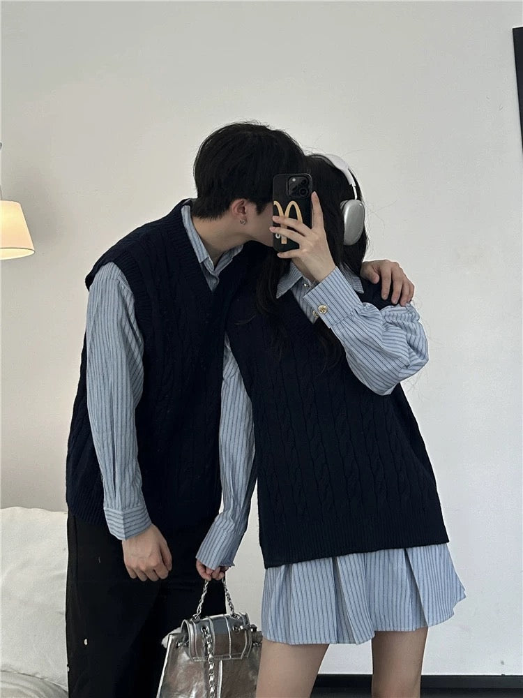 Niche design couple's clothing spring and autumn 2024 Korean style long-sleeved shirt women's dress French style one skirt and one trendy dress