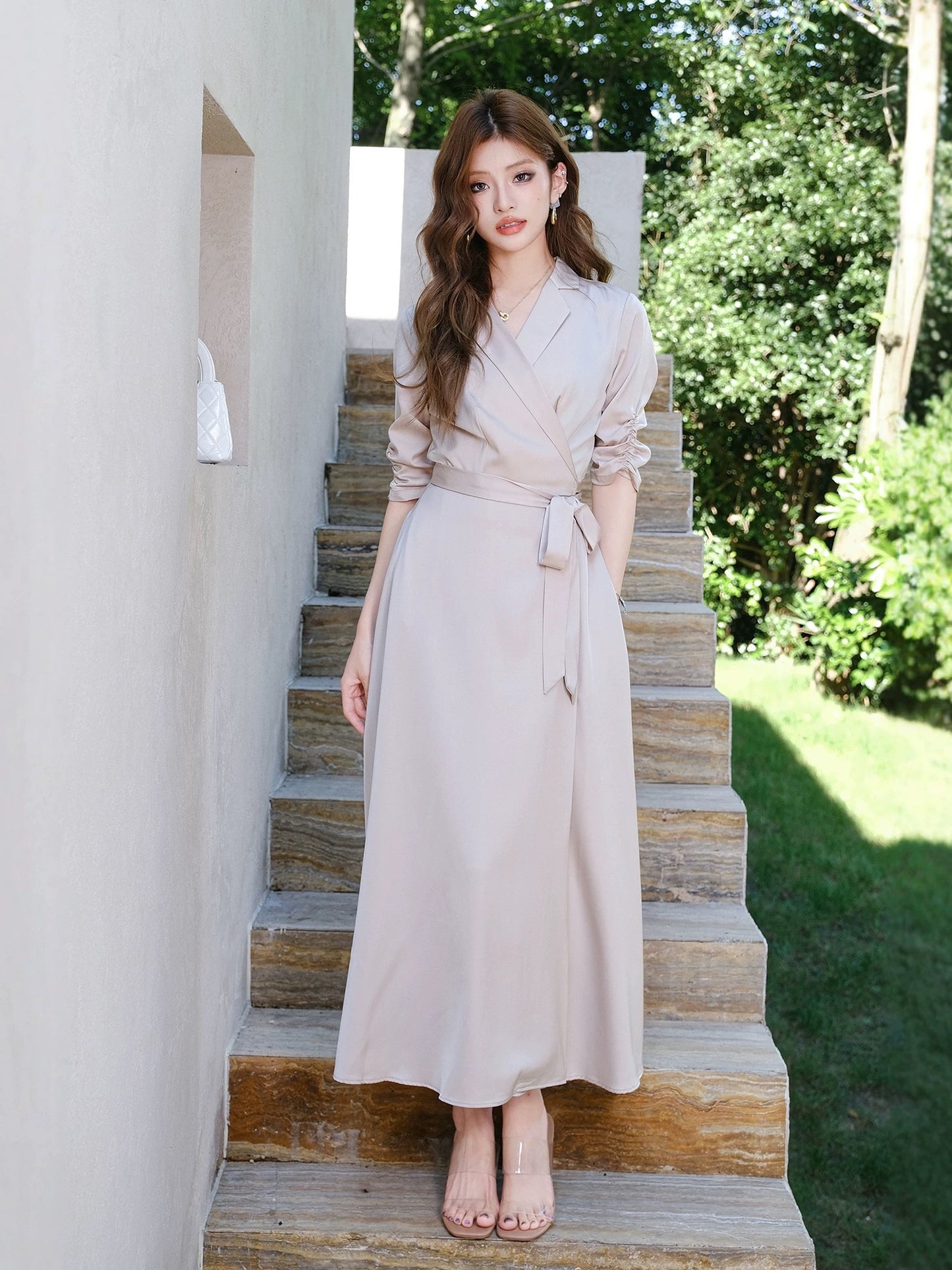MIUCO French retro temperament suit dress waist tie workplace commuting wear design skirt summer