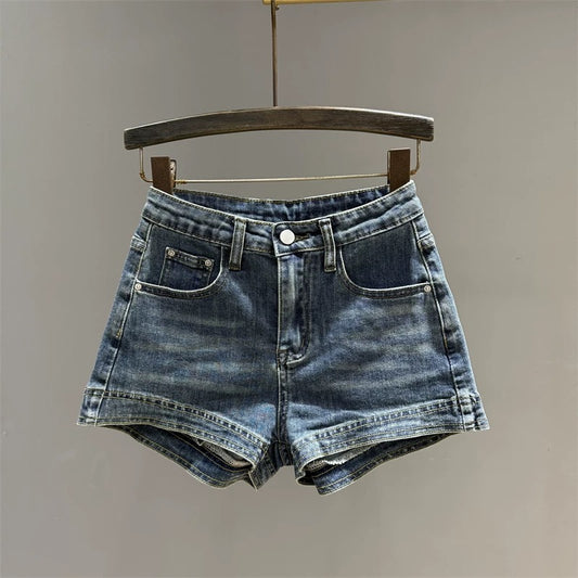 American retro denim shorts women 2025 summer new high waist a-line slim ultra-short hot pants wide leg pants