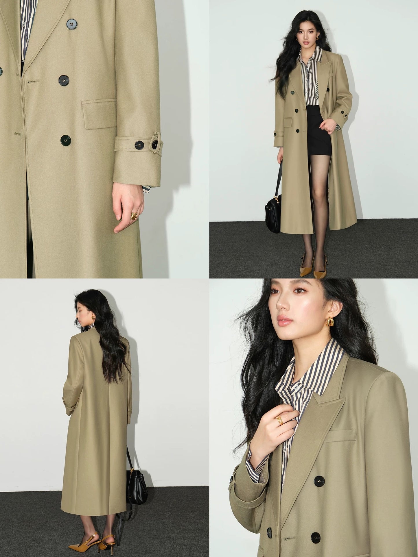 NEVA HU gray mid-length blazer women's autumn Korean version new high-end loose temperament windbreaker coat