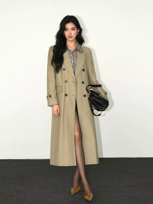 NEVA HU gray mid-length blazer women's autumn Korean version new high-end loose temperament windbreaker coat
