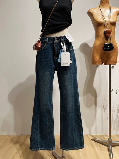 Women's Four-Way Stretch Flared Jeans with 3D Cut and Retro Style - Straight Leg Pants for Autumn