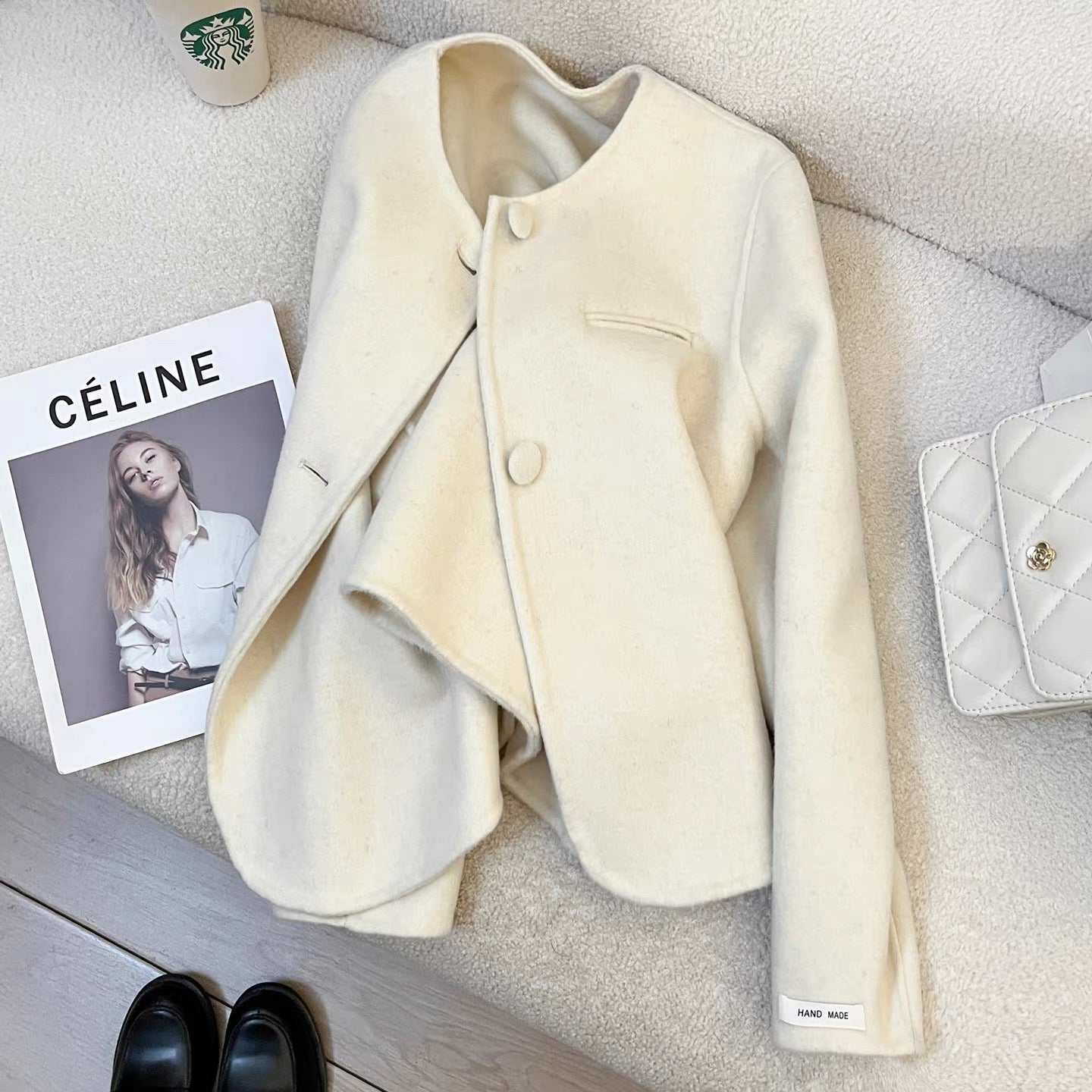 Beige wool double-sided woolen coat for women 2025 new autumn and winter fashion all-match simple temperament short coat