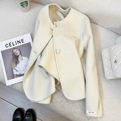 Beige wool double-sided woolen coat for women 2025 new autumn and winter fashion all-match simple temperament short coat