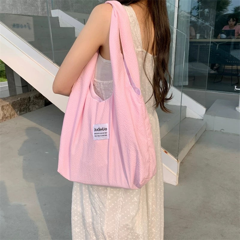 Japanese ins cream yellow summer cute and sweet college student shopping bag large capacity solid color single shoulder canvas bag for women