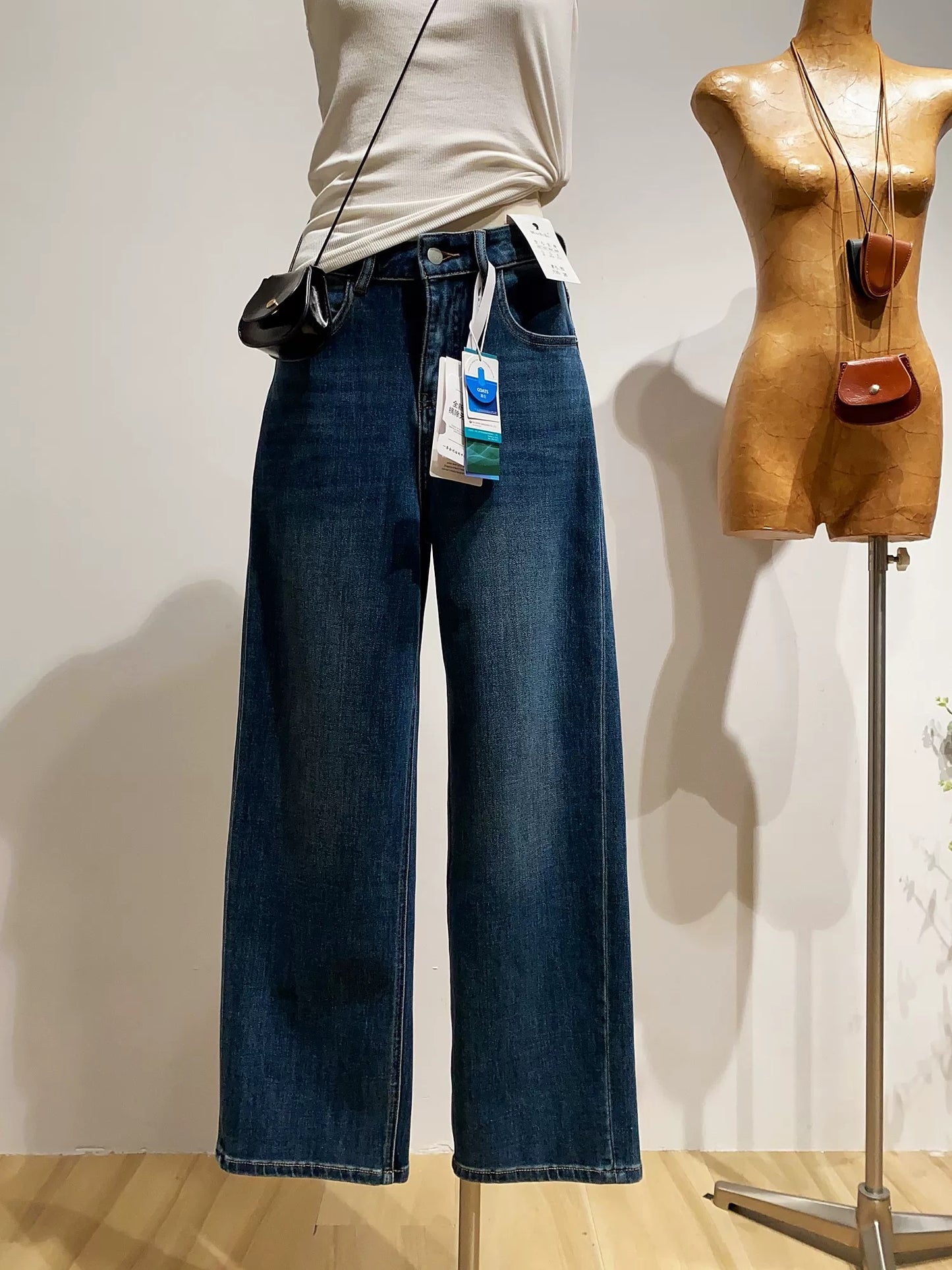 Retro High-Waisted Slimming Straight Leg Jeans for Women, Spring and Autumn Casual Commuter Wide Leg Pants