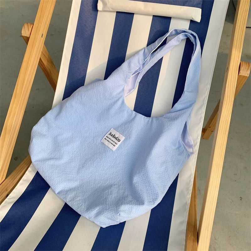 Japanese ins cream yellow summer cute and sweet college student shopping bag large capacity solid color single shoulder canvas bag for women