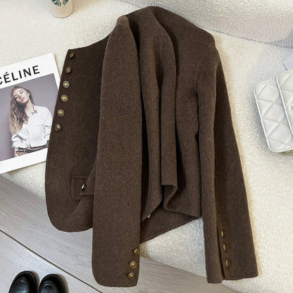 Brown high-grade cashmere double-faced wool coat for women 2025 autumn and winter new style for small people, versatile and elegant short tops