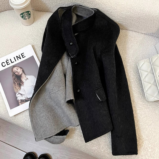 Black and gray short wool double-faced wool coat for women autumn and winter 2025 new small Korean design coat