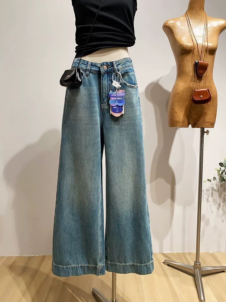 New Spring/Autumn Wide-Leg Jeans for Women, Korean Style, Loose Fit, Casual, Stretch Straight Leg Pants