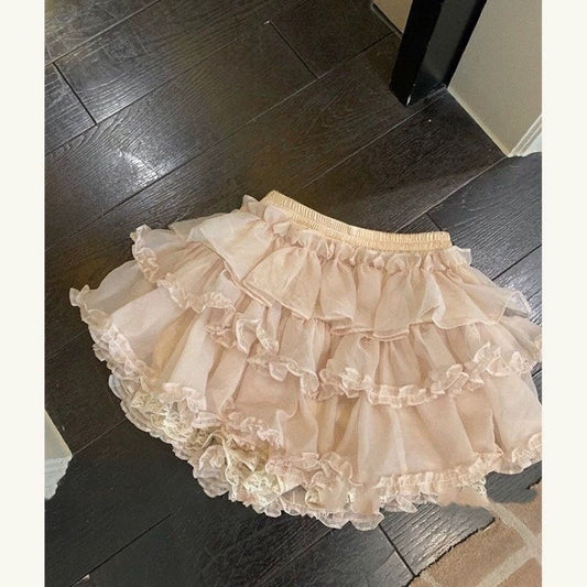 Rich Girl Ballet Pleated Tutu New Lace Slim Cake High Waist Skirt Shaped Short Skirt
