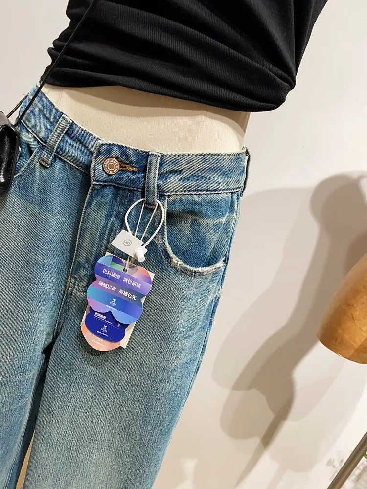 New Spring/Autumn Wide-Leg Jeans for Women, Korean Style, Loose Fit, Casual, Stretch Straight Leg Pants