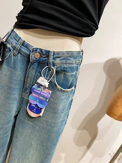 New Spring/Autumn Wide-Leg Jeans for Women, Korean Style, Loose Fit, Casual, Stretch Straight Leg Pants